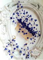 Красиво гребенче-аксесоар за коса и обици в синьо и златно- Blue and Gold